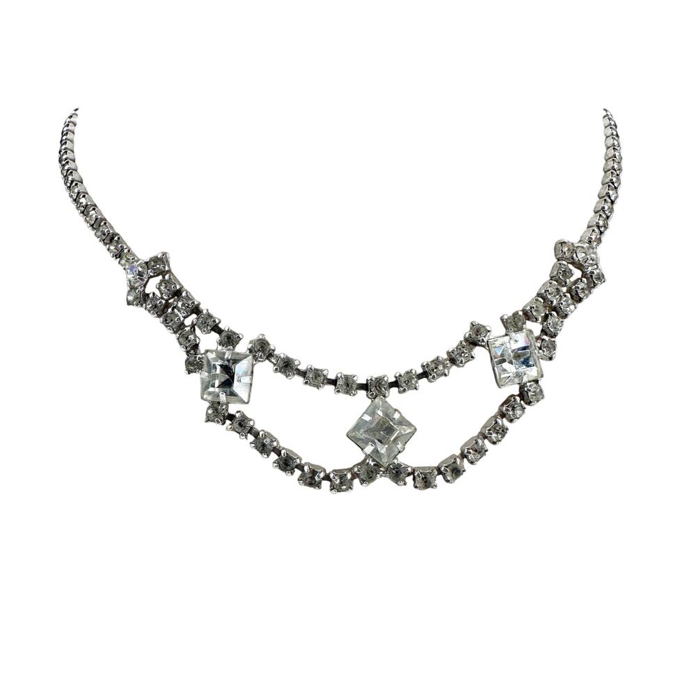 vintage clear rhinestones Choker Necklace costume jewelry